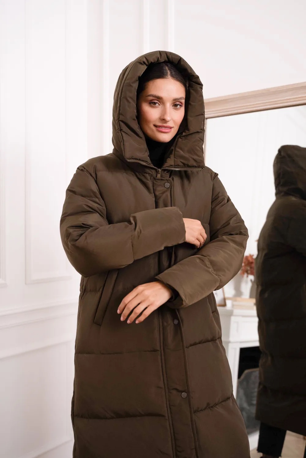 Khaki Long Puffer Jacket - The French 95